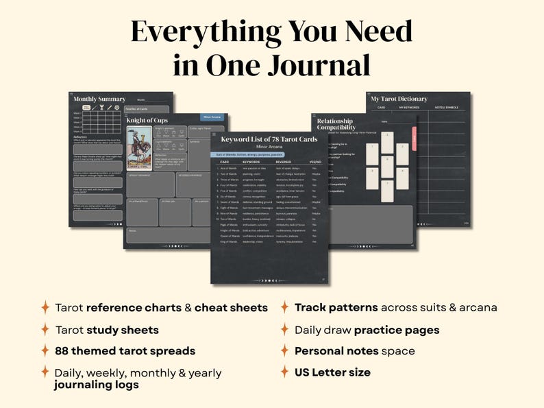 Digital Tarot Journal (Dark Version): Tarot Guide, Spreads, Logs and Daily Practice image 2