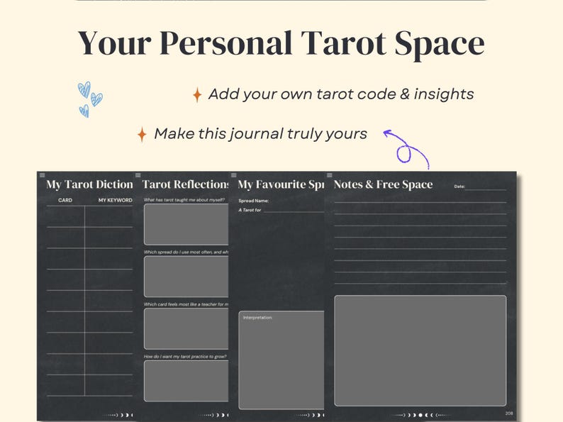 Digital Tarot Journal (Dark Version): Tarot Guide, Spreads, Logs and Daily Practice image 9