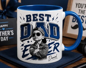 Custom Baby Photo Dad Mug with Kids Names, Best Dad Ever Coffee Cup, Father's Day Gift, First Time Dad Birthday Gift, New Dad Gift