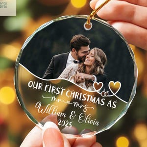 Our First Christmas As Mr and Mrs Ornament, First Christmas Married Ornament, Personalized Ornament With Wedding Photo, Xmas Gifts For Wife
