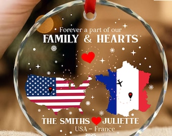 Custom Exchange Student Ornament, Long Distance Ornament 2025, Gift For Foreign Exchange Students, Two Countries Ornament, Moving Away Gifts