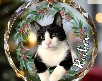 Custom Cat Portrait Photo Ornament, Personalized Dog Ornament With Photo & Name, Christmas Pet Ornament, Dog Lover Ornament, Cat Lover Gifts