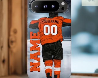 Custom Hockey Phone Case, Hockey Player Phone Case, Custom Name & Number, iPhone 17 16 15 14 Pro Max Samsung S25 S24 Tough Phone Case Cover