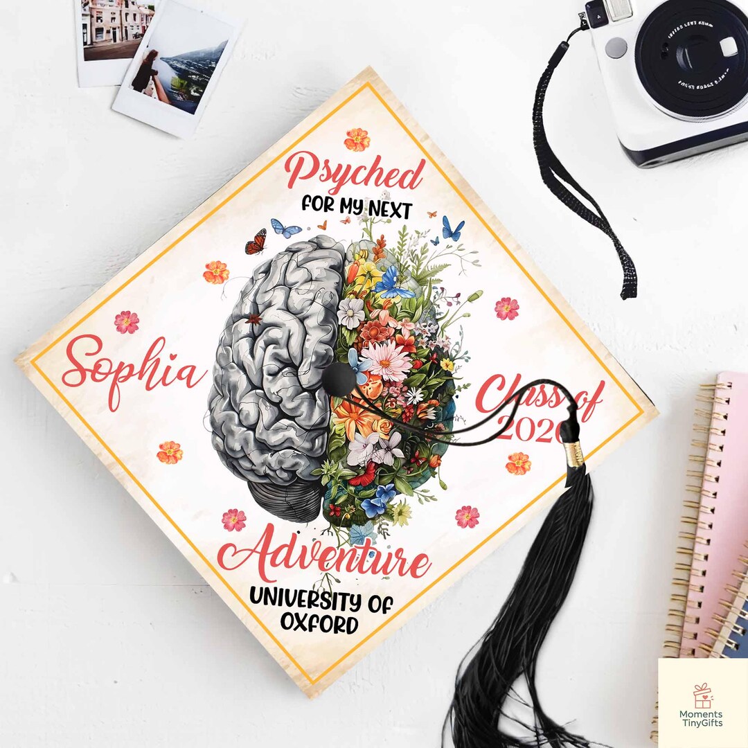 Custom Psychology Graduation Cap Topper | Brain Floral Grad Cap ...