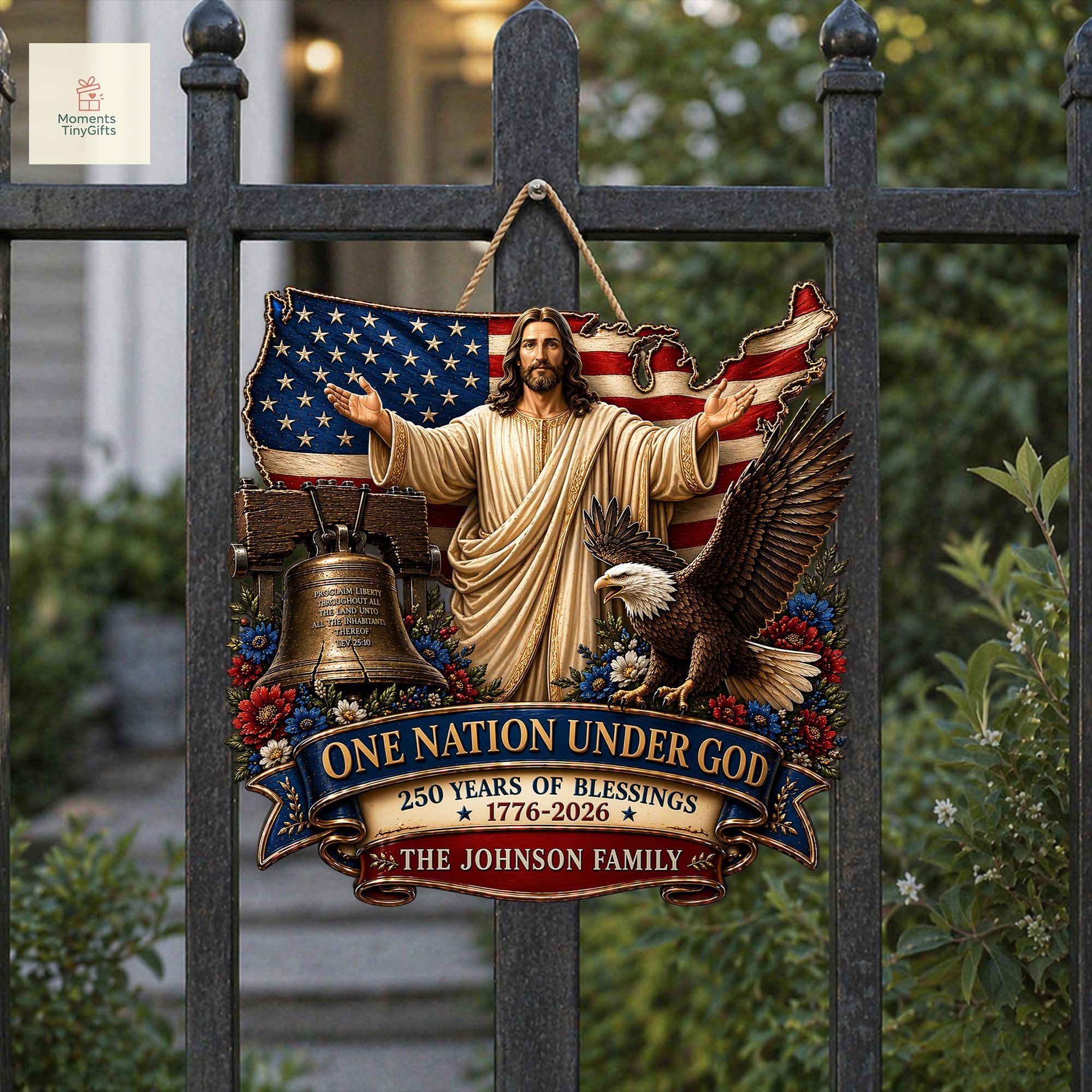 One Nation Under God Wooden Hanging Sign: Christian 250th Anniversary ...
