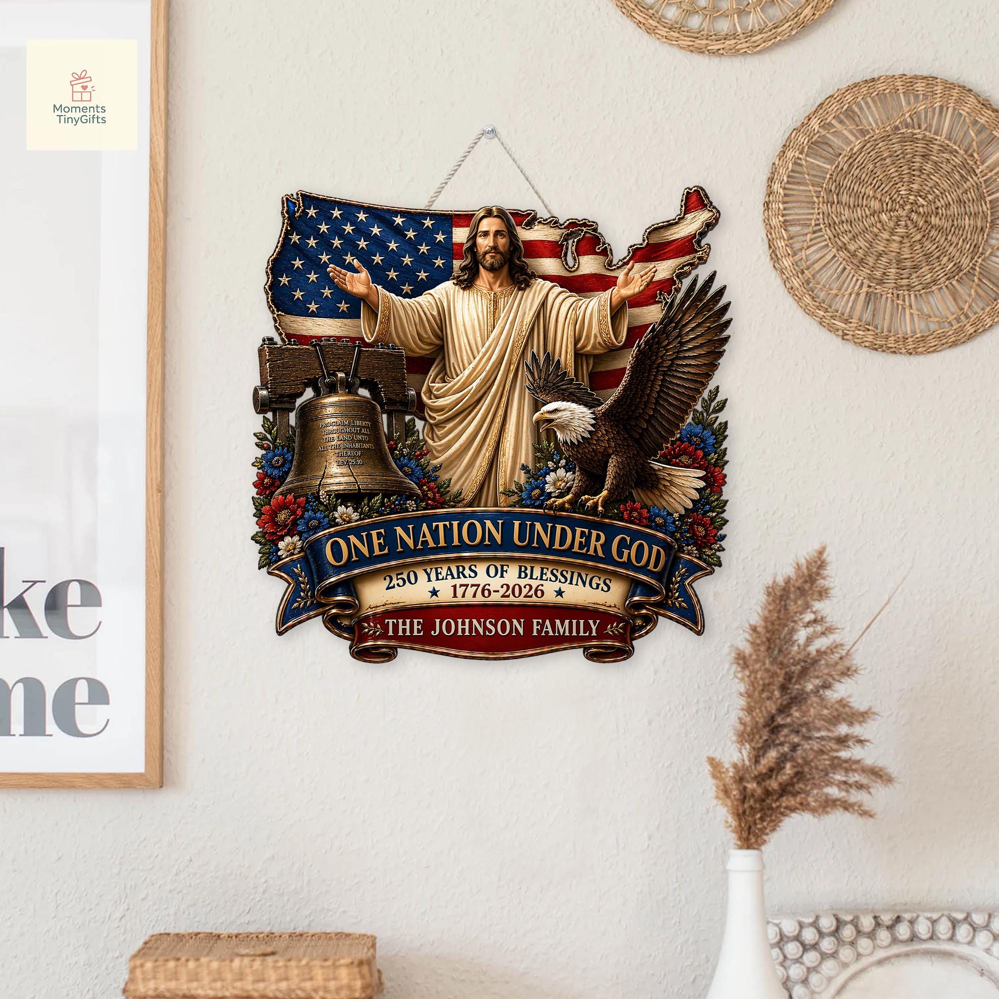 One Nation Under God Wooden Hanging Sign: Christian 250th Anniversary ...