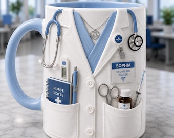 Personalized Nurse Mug Gift with Name, Custom Name Nurse Coffee Cup, Stethoscope Medical Design, Gift for Nurse Her