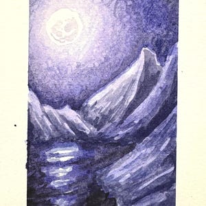 Watercolor Painting, Cute Card, Nighttime Painting, Painting, Watercolor, Cute Painting, Serene Painting, Whimsical Painting, Moon Painting