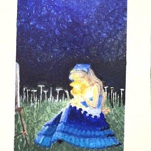 Pintura em aquarela, cartão fofo, pintura noturna, pintura, aquarela, pintura fofa, pintura serena, pintura caprichosa, pintura estrelada