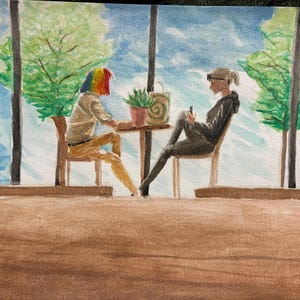 Watercolor Painting, Wall decor, Couple Painting, Painting, Watercolor, Cute Painting, Serene Painting, Whimsical Painting, Cafe Painting