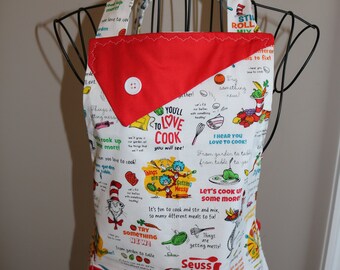 Handmade server waitress waist apron The Cat in The Hat with three pockets 6167