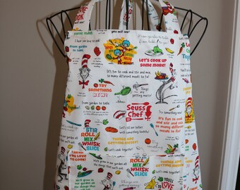 Handmade server waitress waist apron The Cat in The Hat with three pockets 6167
