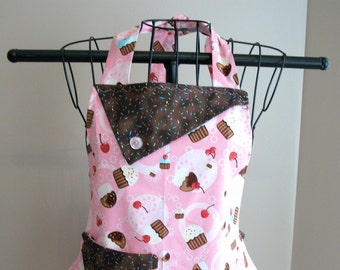 Pink Cupcake with Sprinkles - Women's Apron - Ruffle - Pocket - Baking - Sweets - Food