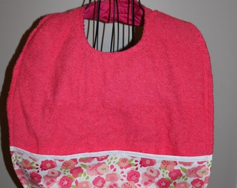 Coral Flowers -  Adult Clothing Protector - pocket - bib - senior - nursing home