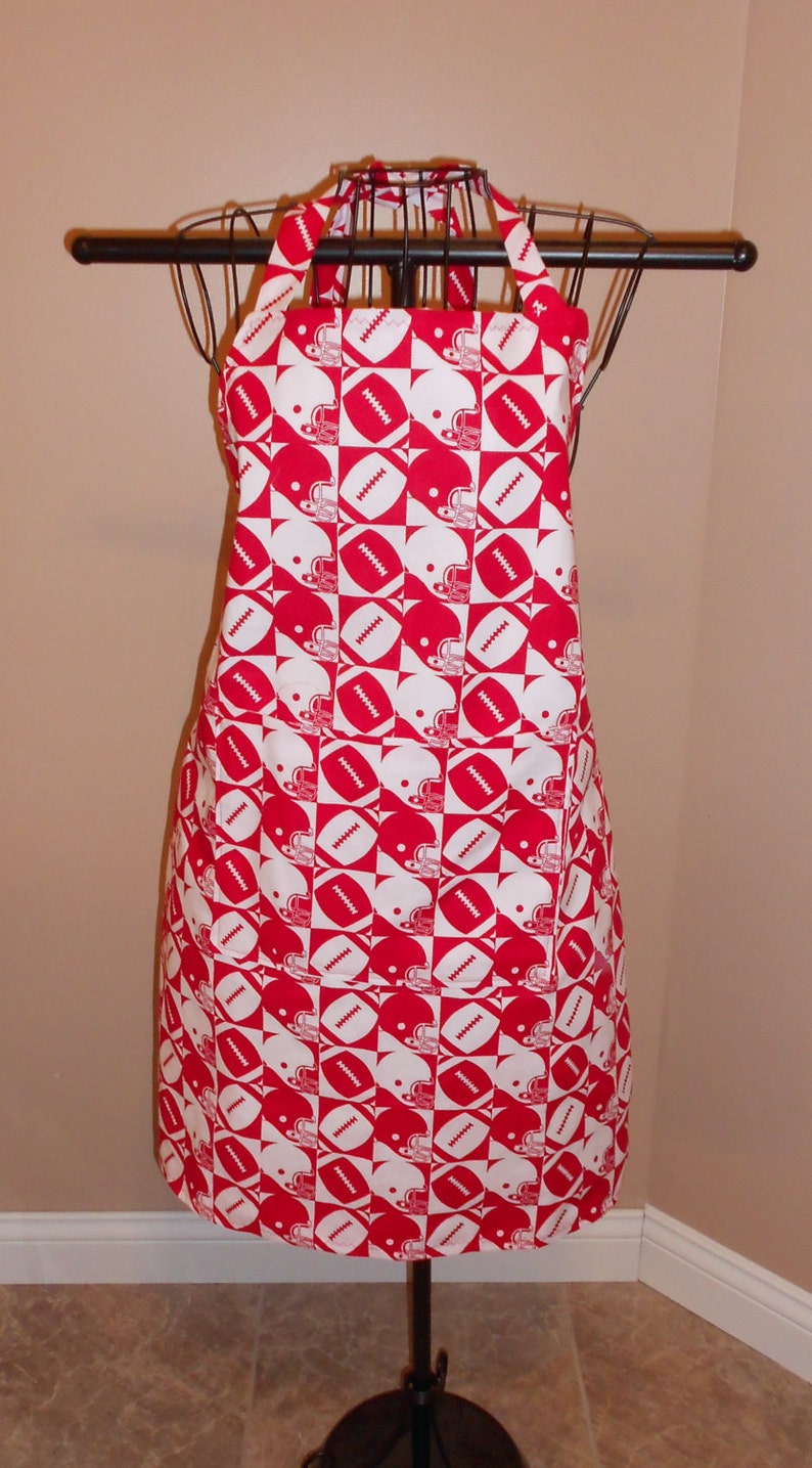 tailgater pocket sports Red and White Football Unisex Apron fan