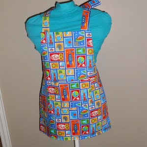 Space Blocks - Child&#39;s  unisex apron - pocket - planets - space ship - stars
