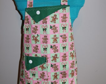 Gingerbread People and Candy Canes - Girl's Apron -pocket -ruffle - Christmas