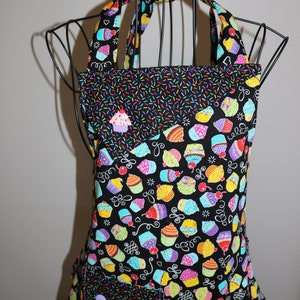 Multi Colored Cupcakes with Sprinkles - Women's Apron - pocket ruffle - cherries