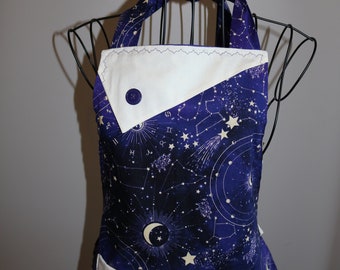 Celestial and Constellations - Women's Apron - pocket - ruffle - astrology - moon - stars