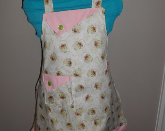 Easter Bunnies and Baskets - GIrl's Apron - Bunnies - Easter Basket - flowers - pocket - ruffle - Easter Eggs