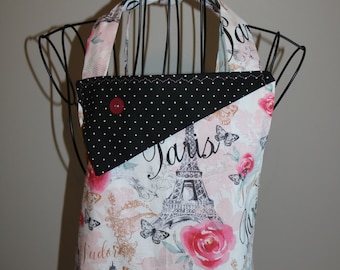 Paris and Flowers - Women's Apron - pocket -ruffle - Eifel Tower - France