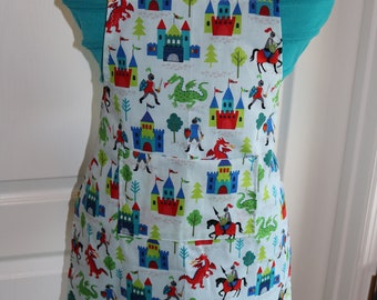 Dragons, Castles and Knights - Child's Unisex Apron - pocket - medieval - swords