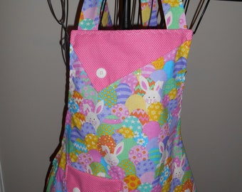 Glittery Easter Bunnies and Eggs - Women's Apron - Ruffle - Pocket - Religious - Dyed Eggs - Easter Eggs - mother daughter