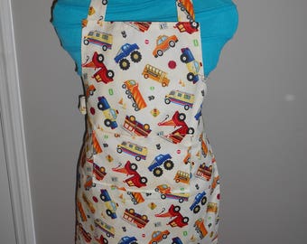 Vehicles - Child's Unisex Apron - Ambulance - Fire Truck - School Bus - Pccket