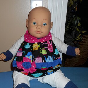 Flowered Baby Bib - Charming Teapots - Bow - Ruffle - Polka Dots - Girl