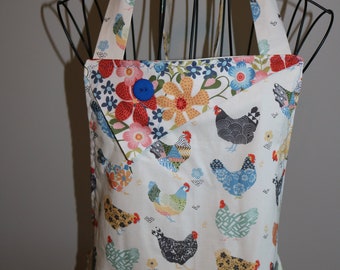 Chickens and Flowers - Women's Apron - pocket - ruffle - polka dots - stripes - roosters