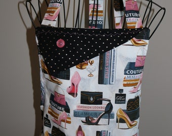 High Heels, Purses and Couture - Women's Aprons - pocket - ruffle - books - fashion -polka dots