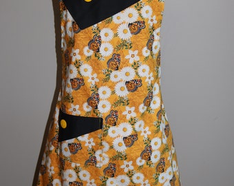 Daisies and Monarchs - Women's Apron - Pocket - ruffle - flowers - garden - summer - butterfly