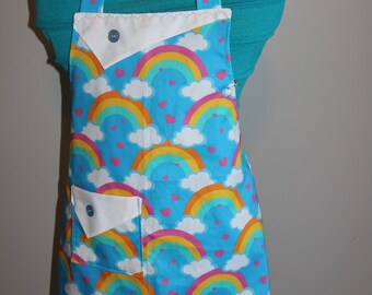 Rainbows, Clouds and Hearts - Girl's Apron - pocket -ruffle - sky