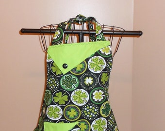 Shamrocks - Women's Apron - Ireland - St Patrick's Day - Pocket - Ruffle - Polka Dots