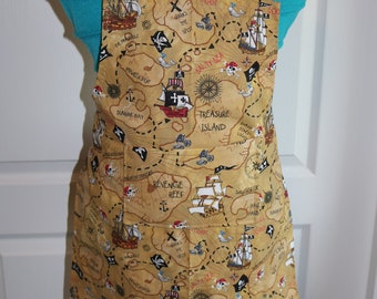 Pirate Treasure Map - Child's Unisex Apron - pocket - Treasure Island - skulls - bounty