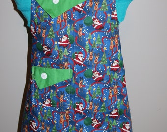 Santa, Reindeer and Christmas Trees - Girl's Apron - pocket ruffle - party