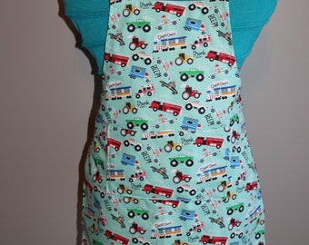 Vehicles - Kid's Unisex Apron - pocket - cars - planes - trains