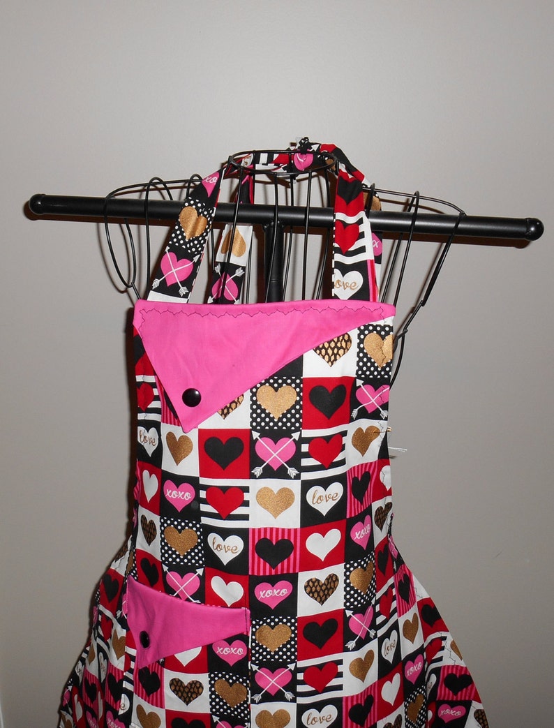 Gold Heart Squares Women's Apron pocket ruffle love stripes image 1