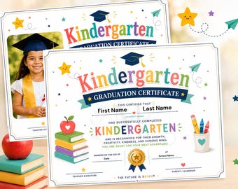Editable Kindergarten Graduation Certificates | Canva Printable