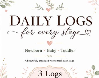 Baby Daily Log Bundle Printable | Newborn, Toddler... Feeding, Nap, Diaper Caregiver Daily Report Sheets