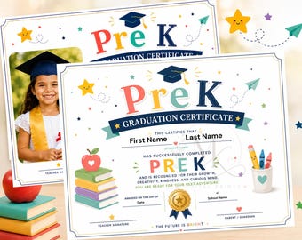 Pre K Graduation Certificate Printable Template | Editable Canva