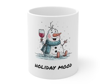 Tasse en céramique bonhomme de neige, ambiance des Fêtes | Verre à vin, cadeau d'hiver