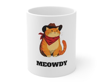 Mug miaou chat de cow-boy | Illustration mignonne de chat occidental