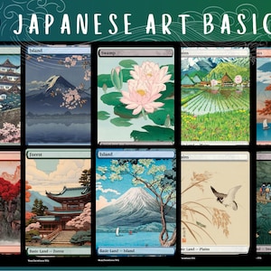 50 Japanese Basic Lands MTG Proxy, Custom Art Forest, Island, Mountain, Plains, Swamp