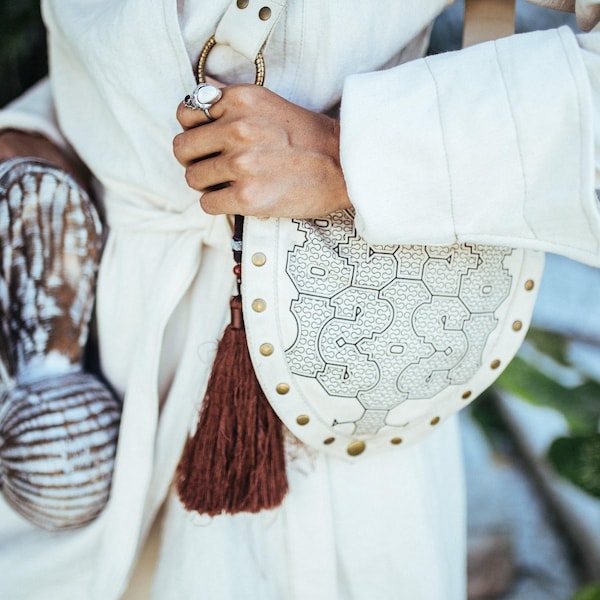 Off White Bohemian Canvas Hip Bag ∆ Thigh Bag Belt Purse w Pockets ∆ Festival Man Clothing ∆ Boho Vegan Waist Bag Women ∆ Tulum Shipibo Bag