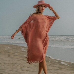 Rosa Gudinna Poncho Klänning ∆ Boho Festivalkläder Sommartunika Strandklänning ∆ Loungeklänning ∆ Hållbar Plus Size Klänning / Rosa bild 18