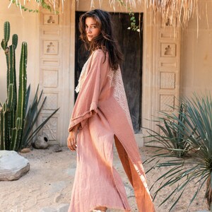 Pink Boho Kimono Cardigan for Women ∆ Bohemian Robe Tribal Ibiza Wrap Cape ∆ Raw Cotton Cover Up Gown by Chintamani Alchemy / Dusty Rose image 4