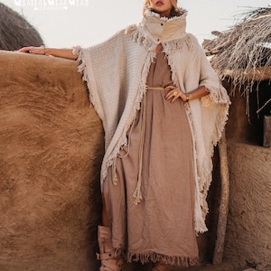 Festivalponcho ∆ Dam Boho Kofta Jacka ∆ Rå Bomull Boho Morgonrock ∆ Vidärmad Överdimensionerad Kimono Omlotttopp ∆ Nomadkläder Outfit bild 2