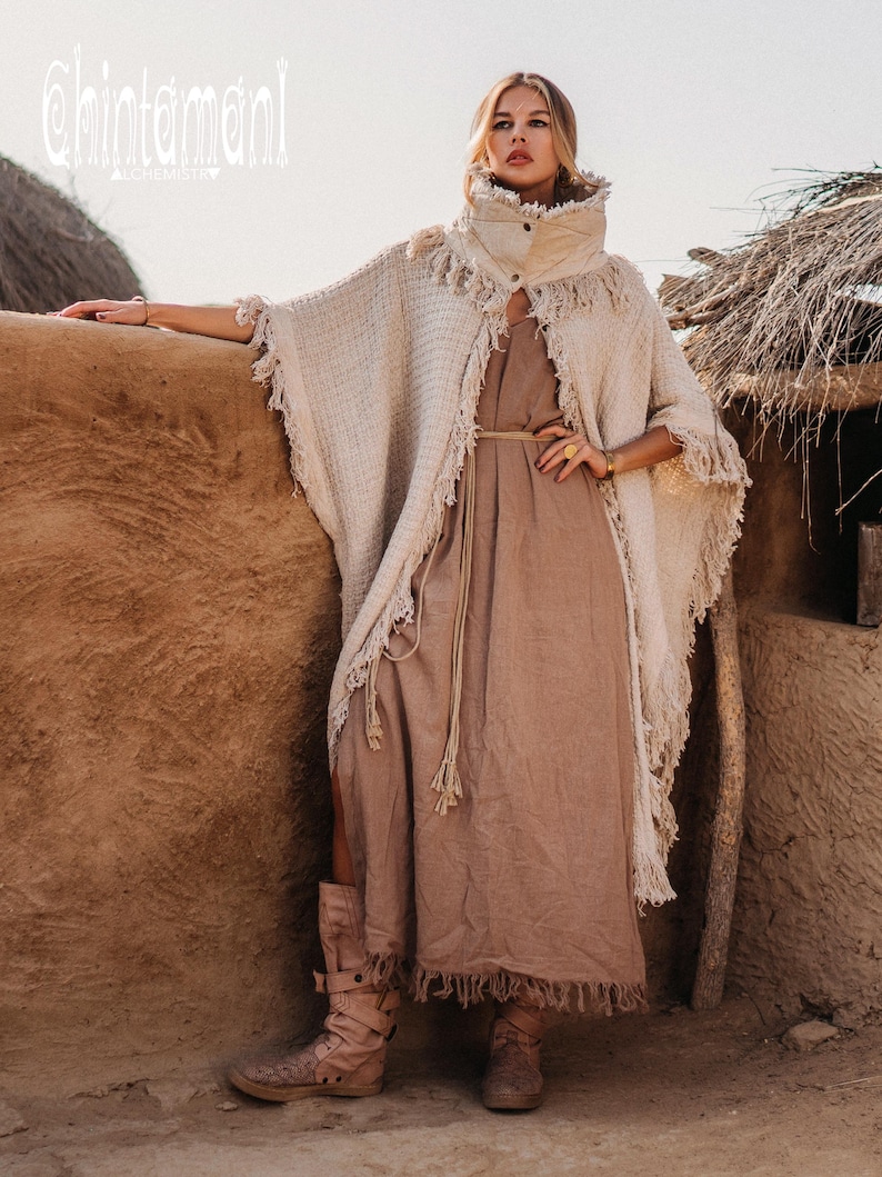 Festivalponcho ∆ Dam Boho Kofta Jacka ∆ Rå Bomull Boho Morgonrock ∆ Vidärmad Överdimensionerad Kimono Omlotttopp ∆ Nomadkläder Outfit bild 2