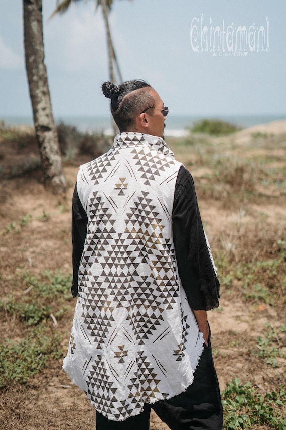 Burner Boho Vest ∆ Men Sleeveless Jacket ∆ Festival Clothes Tunic Tribal Man Clothing ∆ Goa Tulum Outfit ∆ High Low Long Tail Tank Top